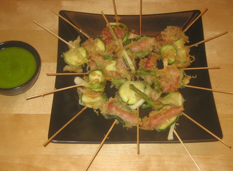 Tempura de trigueros, calabacÃ­n y jamÃ³n serrano